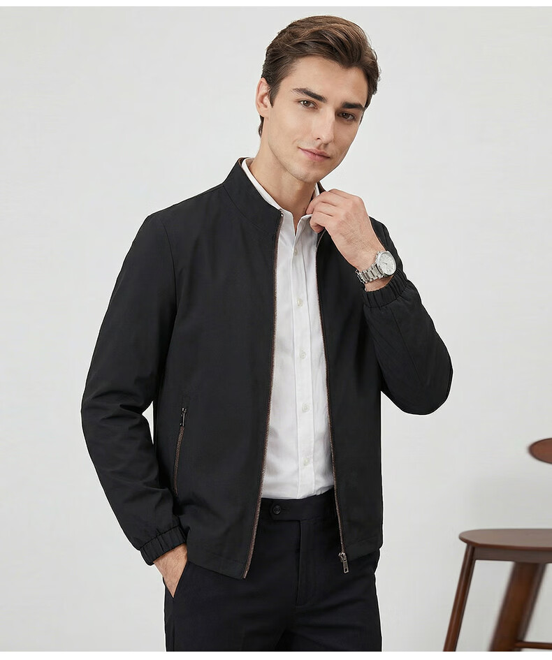 Romon Men's Jacket Casual Business Solid Color Workwear Coat Spring Autumn Stand Collar Dad Style Outerwear 5