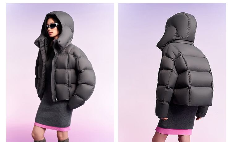 BOSIDENG Off-Season Winter Puff Down Jacket Women 90% Down Thickened Detachable Hood Loose Short Lazy Style Coat 20