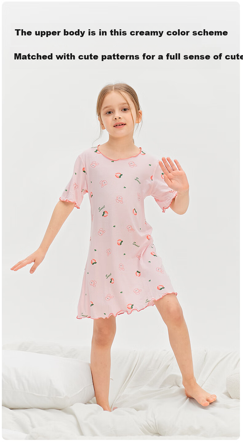 Bingxuemumian Children's Nightgown, Girls' Summer Thin Modal A-Class Ice Silk Cool Sleepwear, Big Kids' Dress Pajamas 9