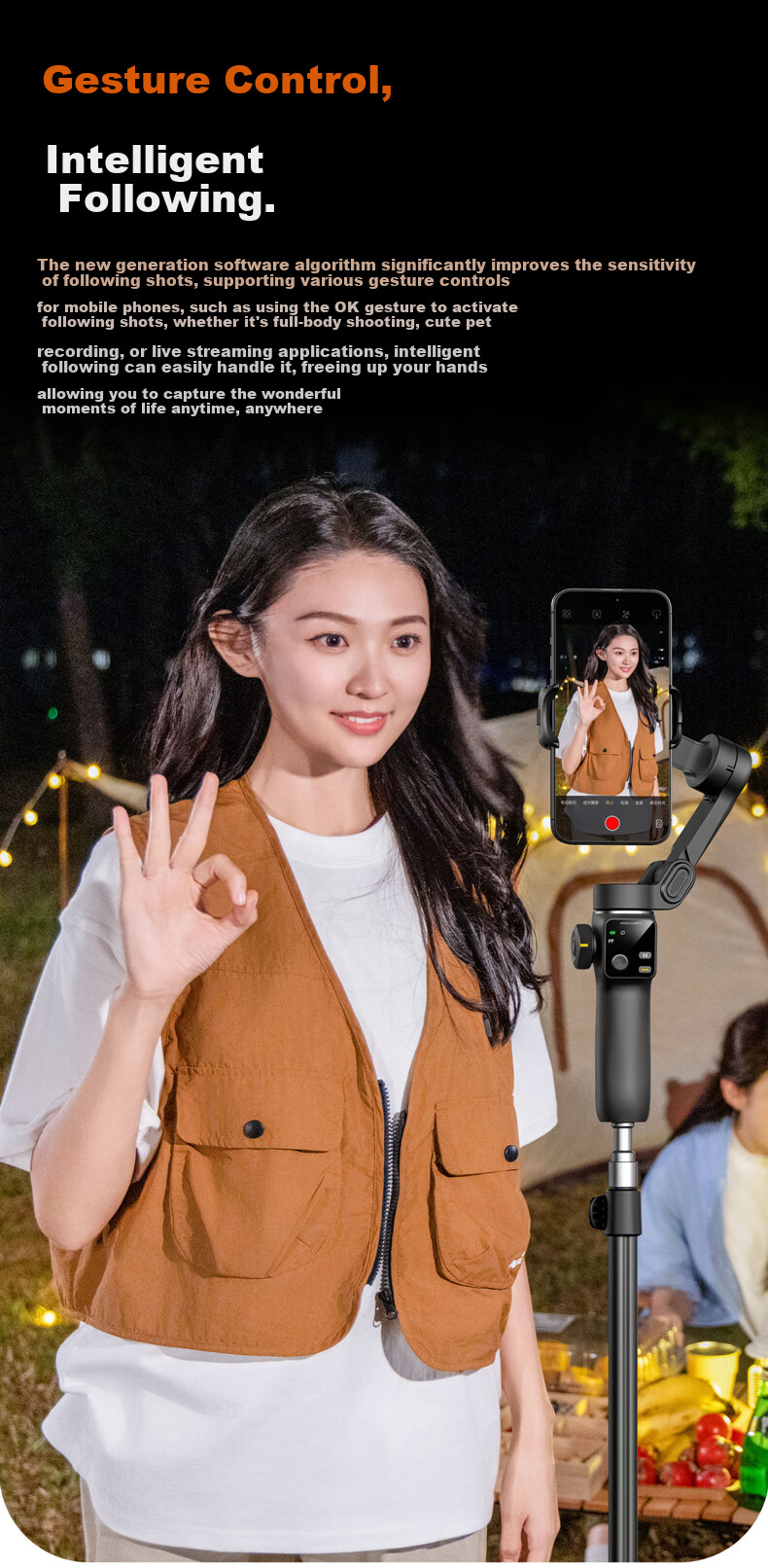 Aochuan V8 Smartphone Gimbal Stabilizer, Three-Axis Anti-Shake AI Tracking, Handheld Video Shooting, Vlog Smart Phone Photography Selfie Stick, Follow-Up Travel, Black 27