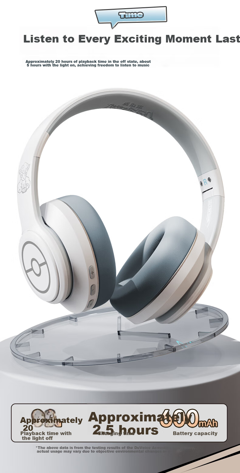 Chenfeng Pokemon Wireless Bluetooth Headphones with Long Battery Life, Gaming, Music, Sports Headphones, Birthday Gift, Compatible with Apple, Huawei, Xiaomi, Universal PM03 Arora Six Tails 6
