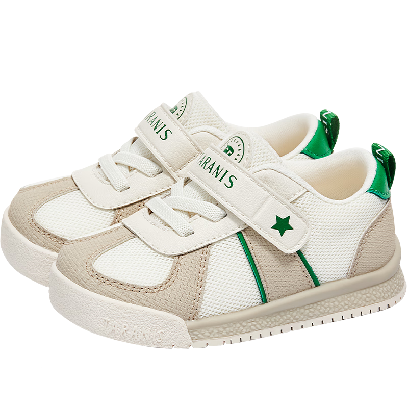 TARANIS Toddler Boys' Walking Shoes Spring Children's Non-Slip Soft Sole Functional Shoes Girls' Bread Shoes White/Apricot Size 20