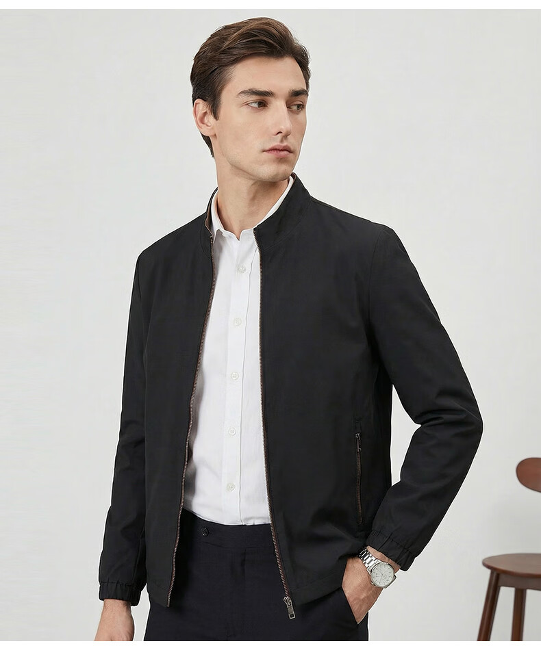 Romon Men's Jacket Casual Business Solid Color Workwear Coat Spring Autumn Stand Collar Dad Style Outerwear 6