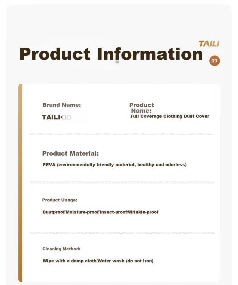 Taili Clothing Dust Cover Thickened Dust Bag for Suits, Coats, Down Jackets Washable Storage Bag Set of 5 60*100cm 3