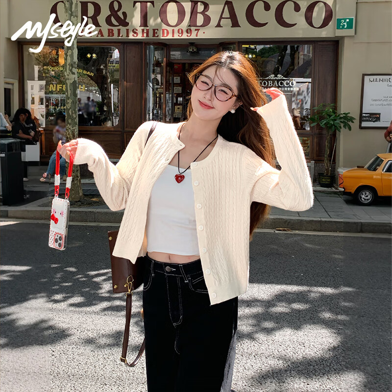 MJ STYLE Twisted Knit Cardigan Sweater for Women 2026 Autumn New Korean Style Chic Slim Short Sweater Jacket