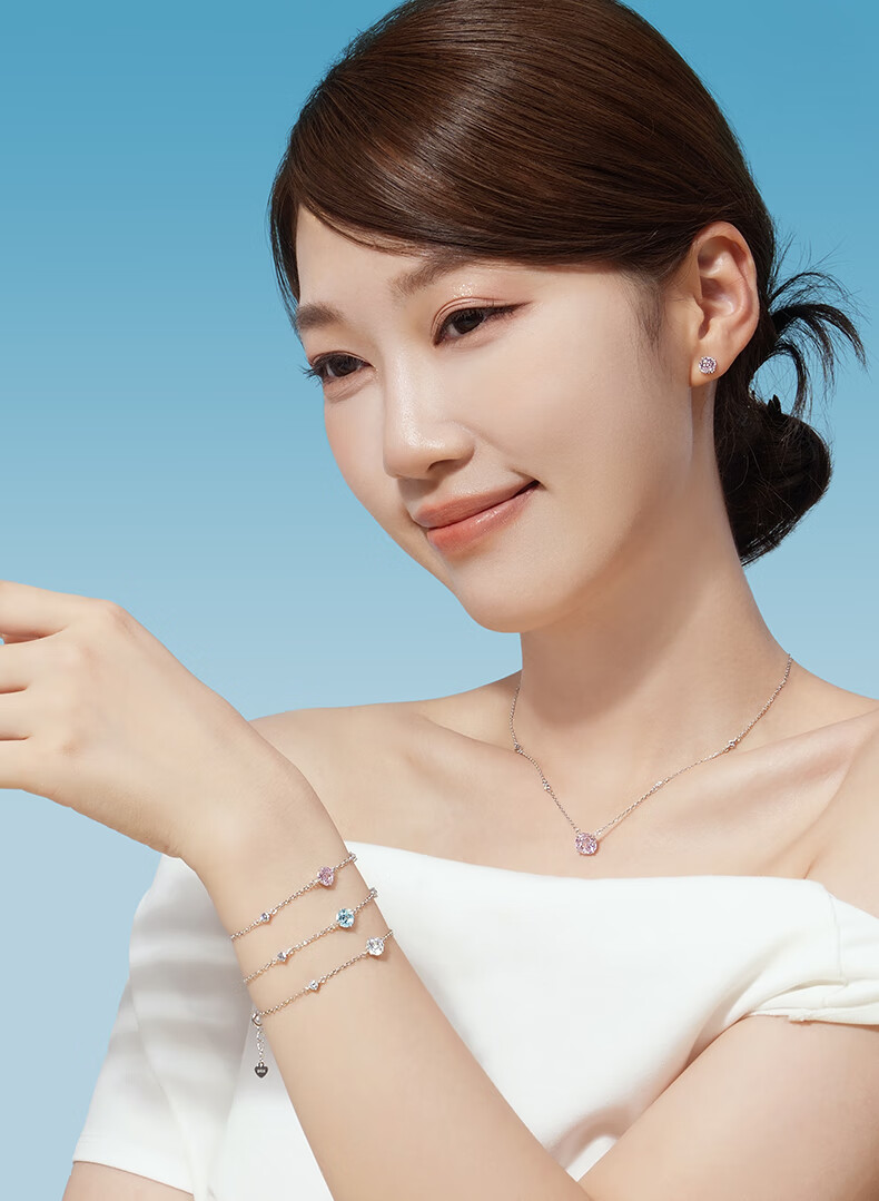 CHOW TAI SENG Birthday Gift Rose Nebula Bracelet, Pure Silver S925, Luxurious And High-End, for Girlfriend, Rose Pink 1