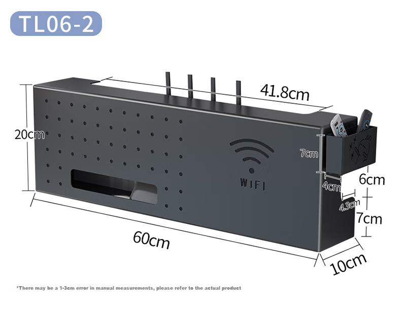 Shuranjia Router Storage Box, Wireless WiFi TV Set-Top Box Shelf, Carbon Steel Black, Size 06 14