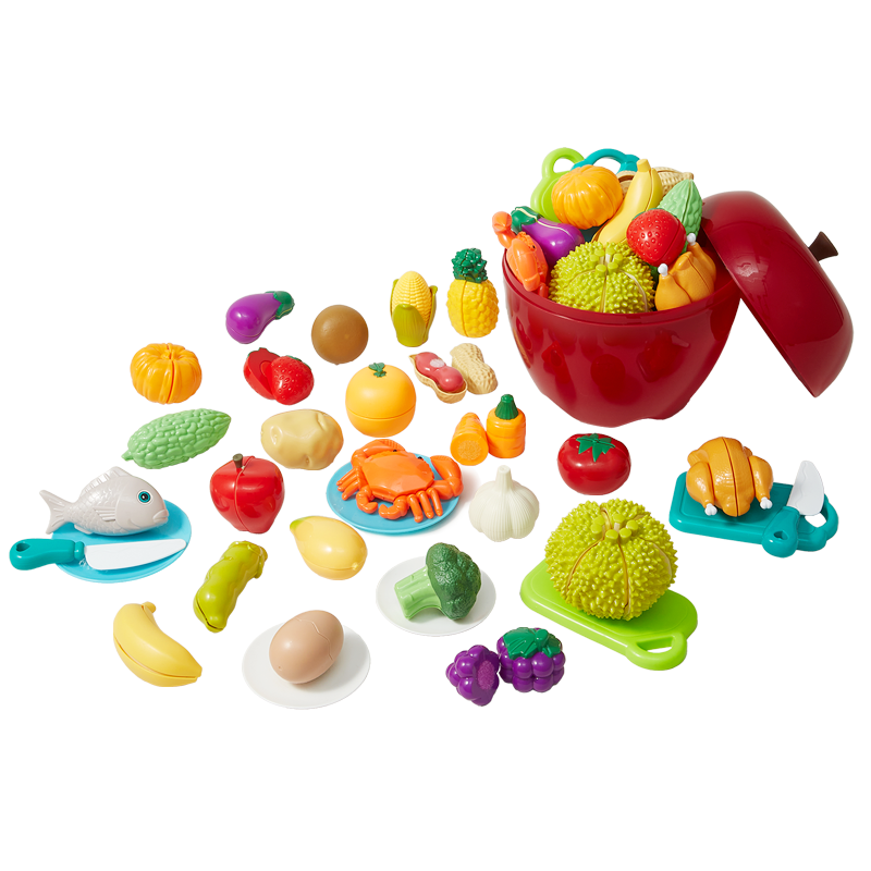 Bainshi Children's Fruit Cutting Play Peeling Fruits and Vegetables Imitation Apple Baby Teething Kitchen Cooking Toy Gift for Girls