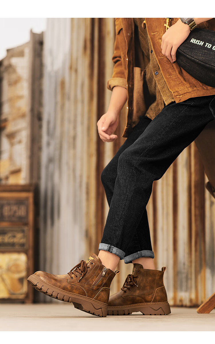 Bull Family Martin Boots Men 2026 Winter New British Style Retro Work Boots Thick Sole Durable Men's Motorcycle Boots 23