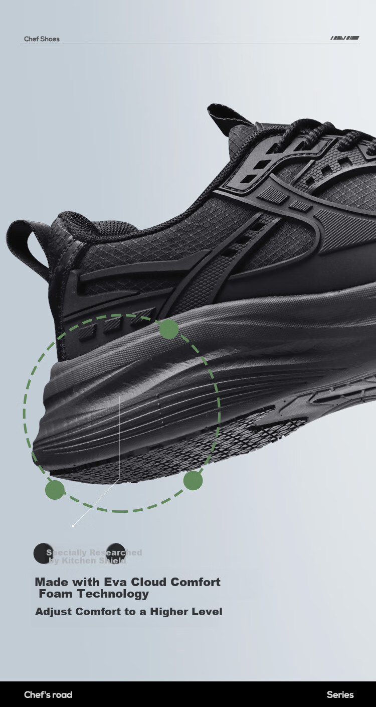 Chudun Chef Shoes for Men, Autumn Season, Non-Slip, Waterproof, Black, Odor-Resistant, Kitchen Back-Of Anti-Oil Sneakers, Size 42, Black 9