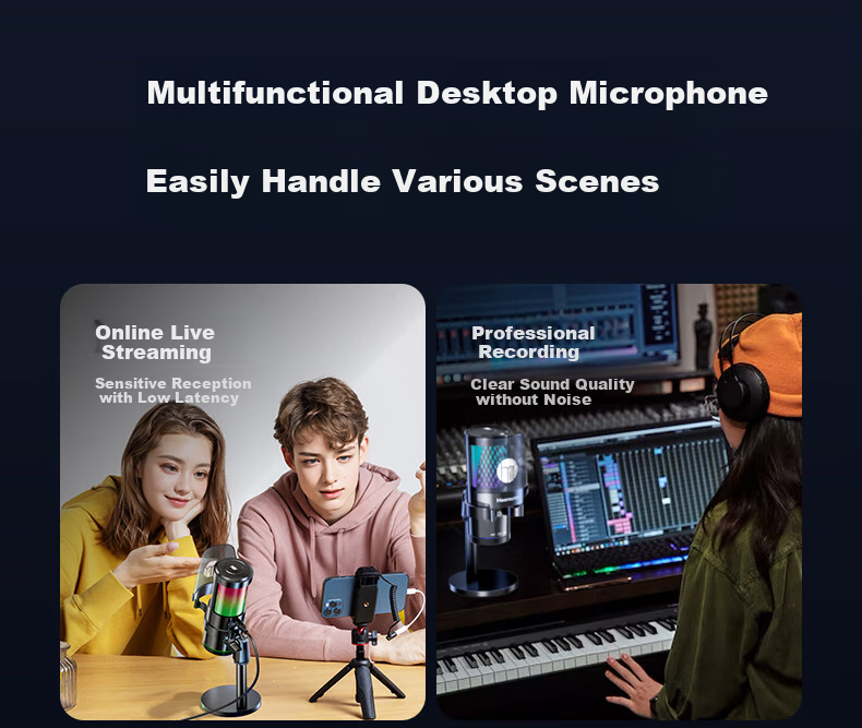 Haomuren Computer Microphone, Gaming And E-Sports Dedicated Noise-Cancelling Professional Sound Card, Live Streaming Condenser Karaoke Recording, Anchor Voice-Over Equipment, Microphone, Desktop, Laptop, Mobile Phone, USB Wired 4
