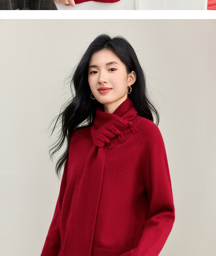 Sentubila Women's Wool Blend Stretch Sweater Autumn Warm Scarf Collar Button Long Sleeve Knit Loose Chinese Style Top 6