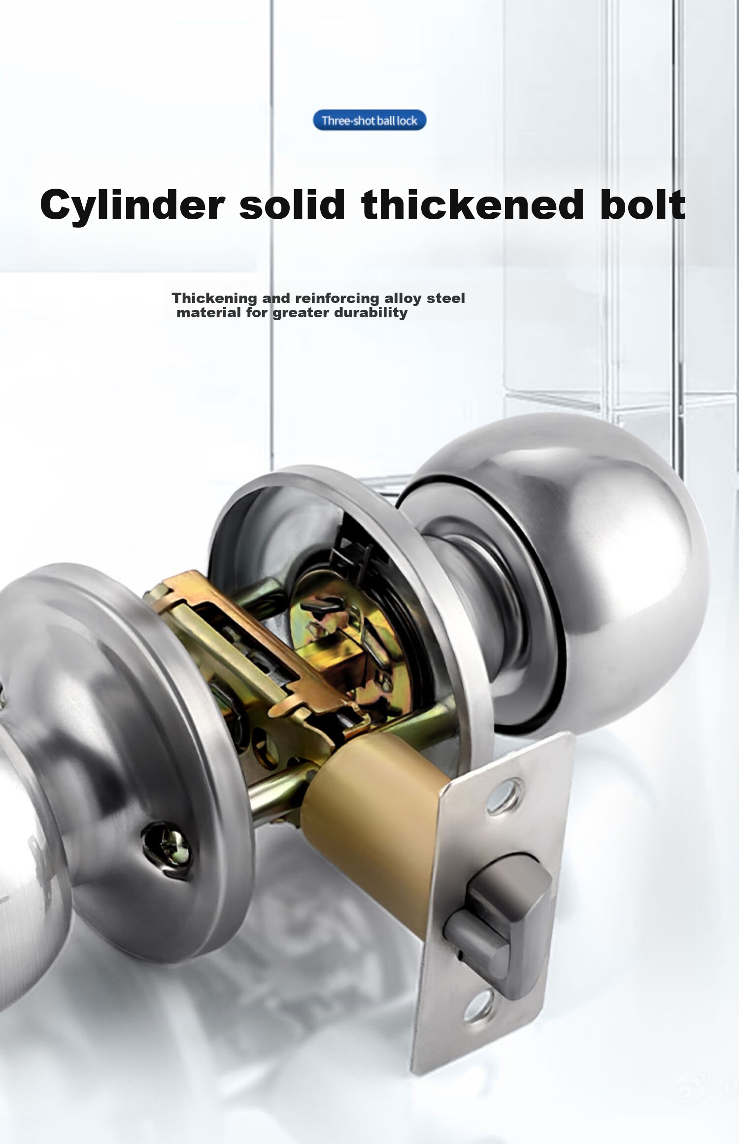 Chugong Three-Rod Bathroom Spherical Lock, Stainless Steel Plastic Steel Aluminum Alloy Door Ball Lock, Adjustable 60/70 Lock Tong 3
