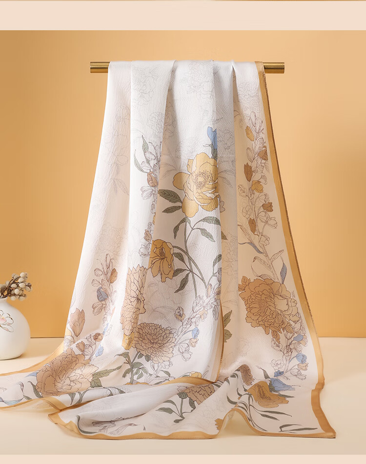 Shanghai Story Women's 100% Mulberry Silk Pearl Satin Scarf Gift Box Autumn Lotus 5