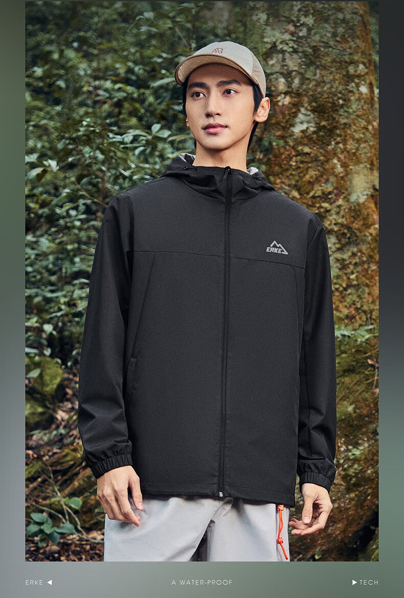 ERKE Men's Water-Repellent Hooded Sports Jacket 2026 New Breathable Outdoor Casual Windbreaker 13