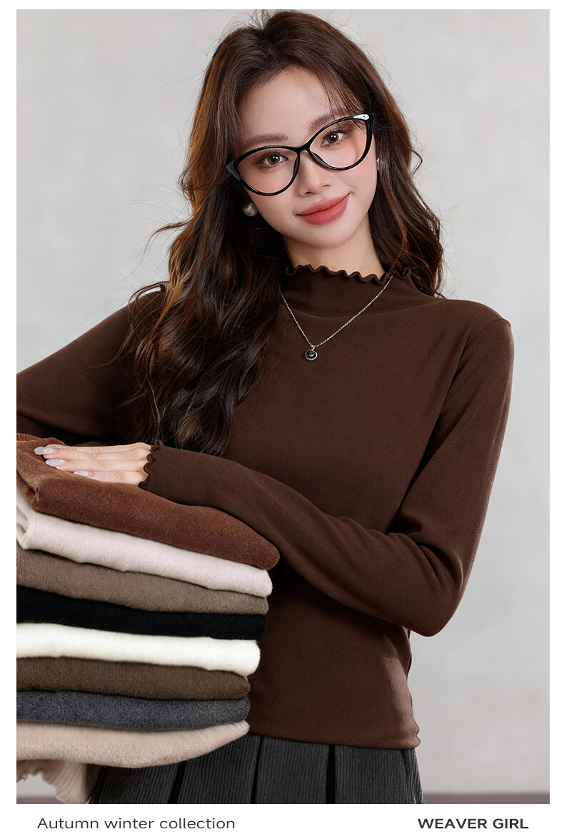 MJ STYLE Ruffled Edge Fleece-Lined Slim Fit Thermal Long Sleeve Top for Women Winter 2026 4
