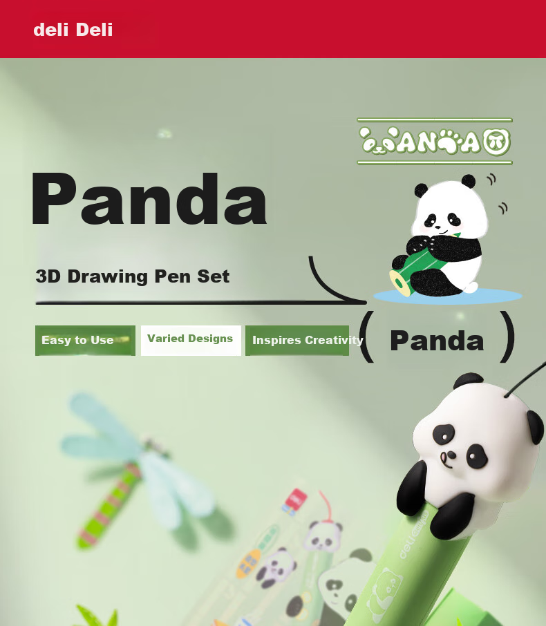 Deli Panda 3D Printing Pen, Dual-Speed Adjustment, 10 Consumables, USB Rechargeable, Back-To Toy, Children's Birthday Gift 1