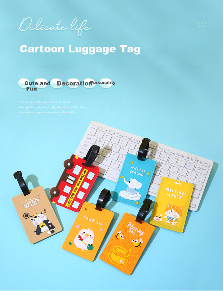 Xinqin Luggage Tag, Travel Portable Carry-On Tag, Cartoon Creative Luggage Check-In Pendant Label, Anti-Loss Hanging Tag, Black 1
