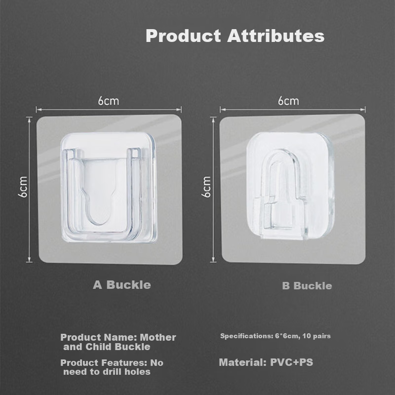 Miaoxinsi Invisible Hook And Loop Adhesive, No Drilling Power Strip Holder, Transparent Hook, Strong Adhesive Wall-Mounting Clip 4