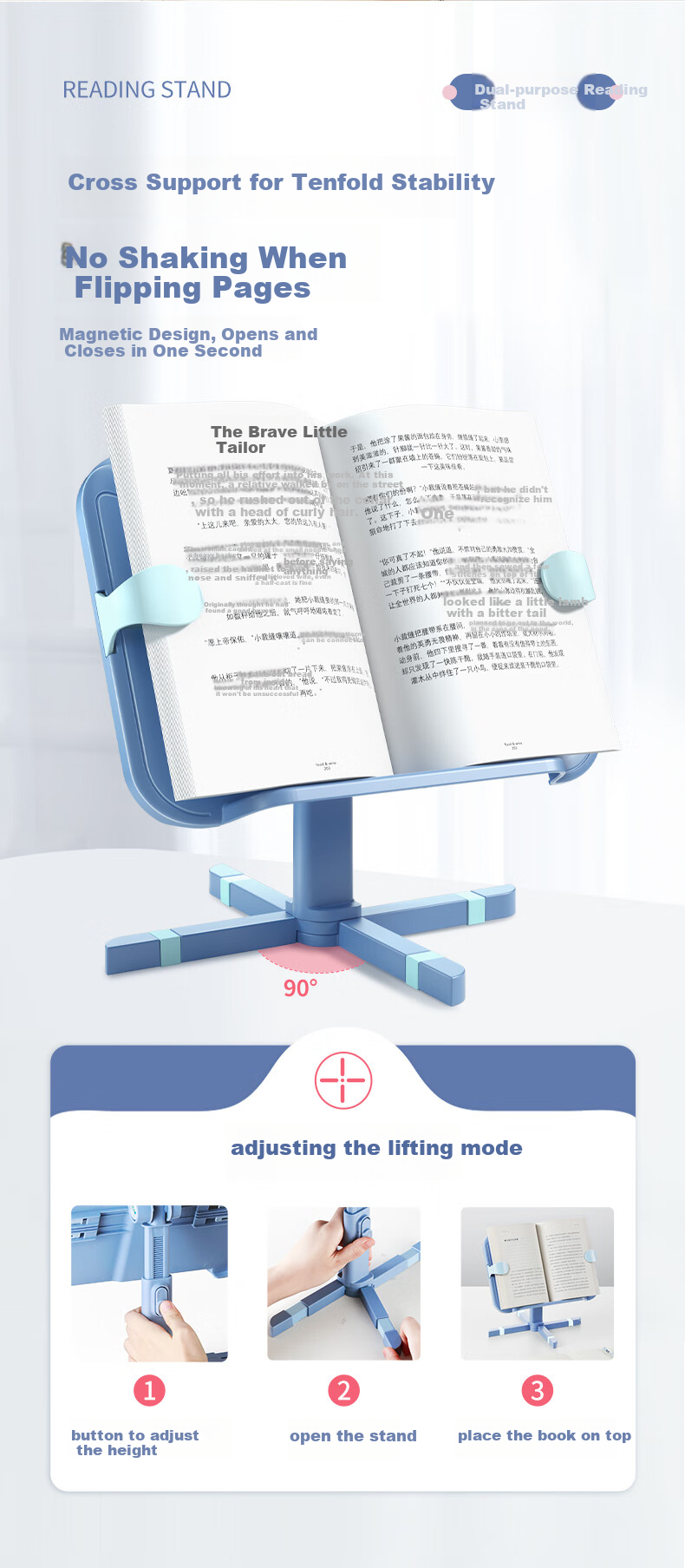 Maotaizi Double-Layer Reading Stand, Children's Book Holder, Multifunctional Reading Stand, Writing Board, Posture Corrector, Adjustable Reading Rack, Book Fixer 7