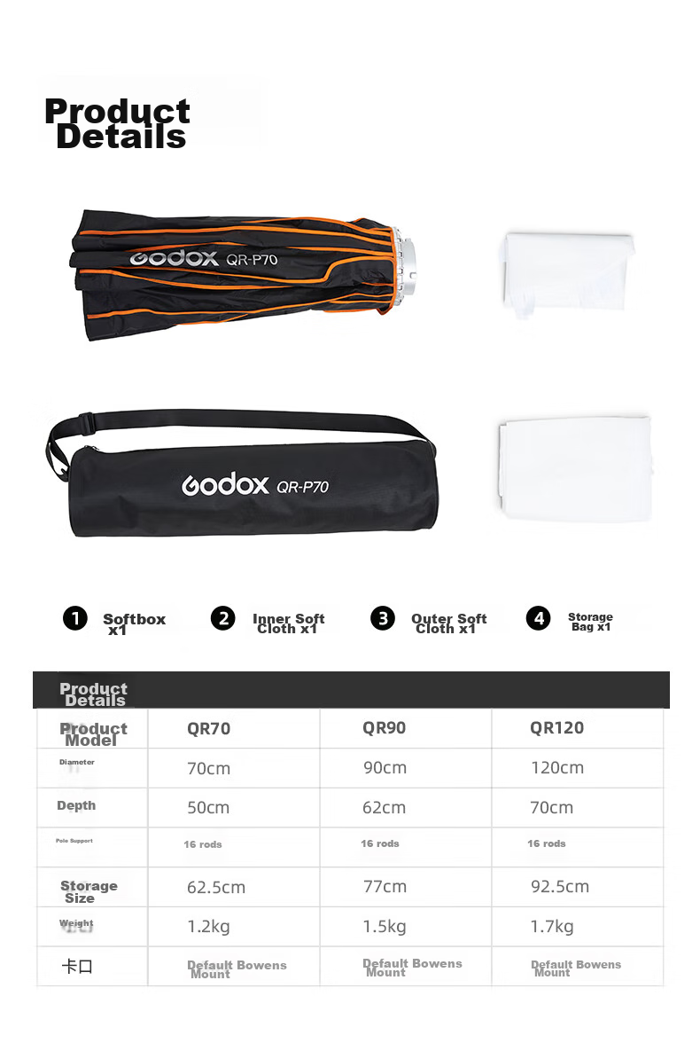 Godox QR-P90cm Quick-Install Deep Parabolic Grid Softbox Light Diffusion Cover, Compatible with Photography, Live Streaming, Fill Light, Constant Light, Flash, Portable Quick-Install Model with Grid 14