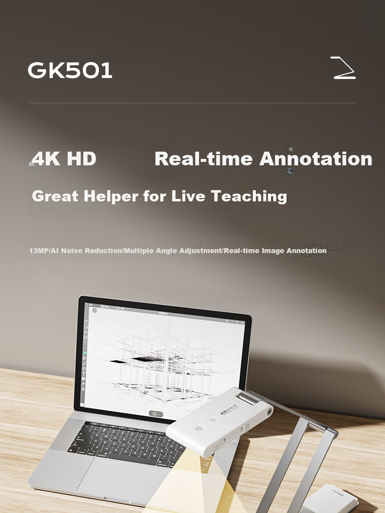 Deli Video Display Stand, 4K High-Definition Scanner, High-Speed Camera for Teaching, Live Streaming And Projection, Conference Projection And Explanation, Live Streaming with Annotations, Video Recording Capable, AI Noise Reduction, Foldable And Portable, with Fill Light, GK501 2