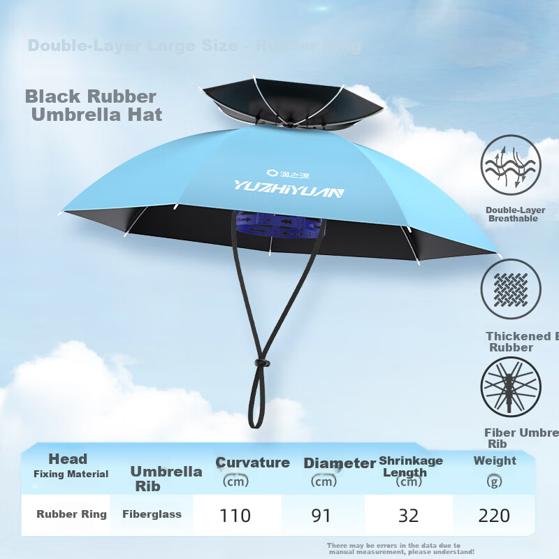 Yuzhiyuan Head Umbrella Hat, Double-Layer Breathable Fishing Umbrella, Outdoor Fishing Sun Protection And Rain Protection, Black Rubber, Medium Size, Adult Rubber Ring 6