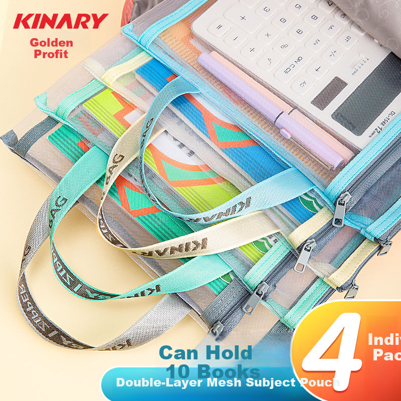Jindeli 4 A4 Transparent File Folders for Primary And Middle School Students, Subject Classification Pouches with Zipper, Book And Homework Storage Bags, Handheld Pouches for Stationery And Tutoring Supplies FB8779-4