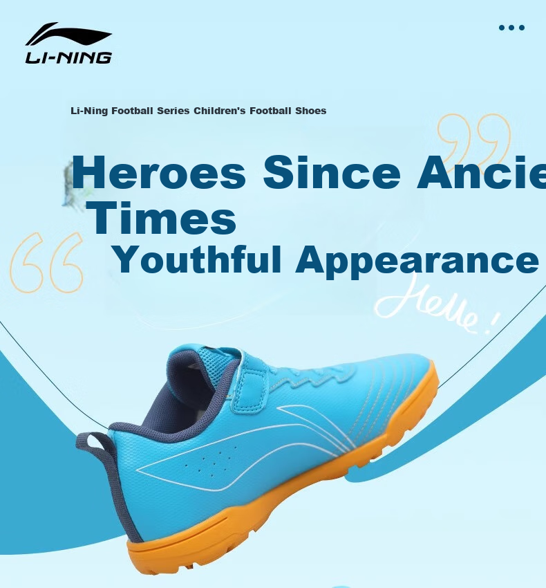 Li-Ning Children's Soccer Shoes, TF Turf Studs, for Ages 6-12, Velcro No-Tie Design, Youth And Adult Professional Football Shoes, Size 31 1