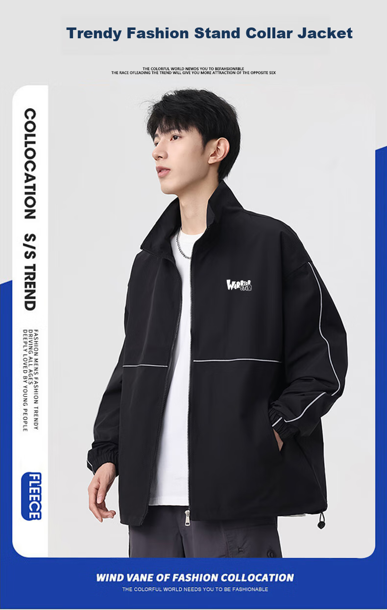Huili Men's Jacket, Autumn Casual Reflective Striped Jacket, Trendy Versatile Windproof Coat, Men's Outerwear, Silver Gray, XL 1