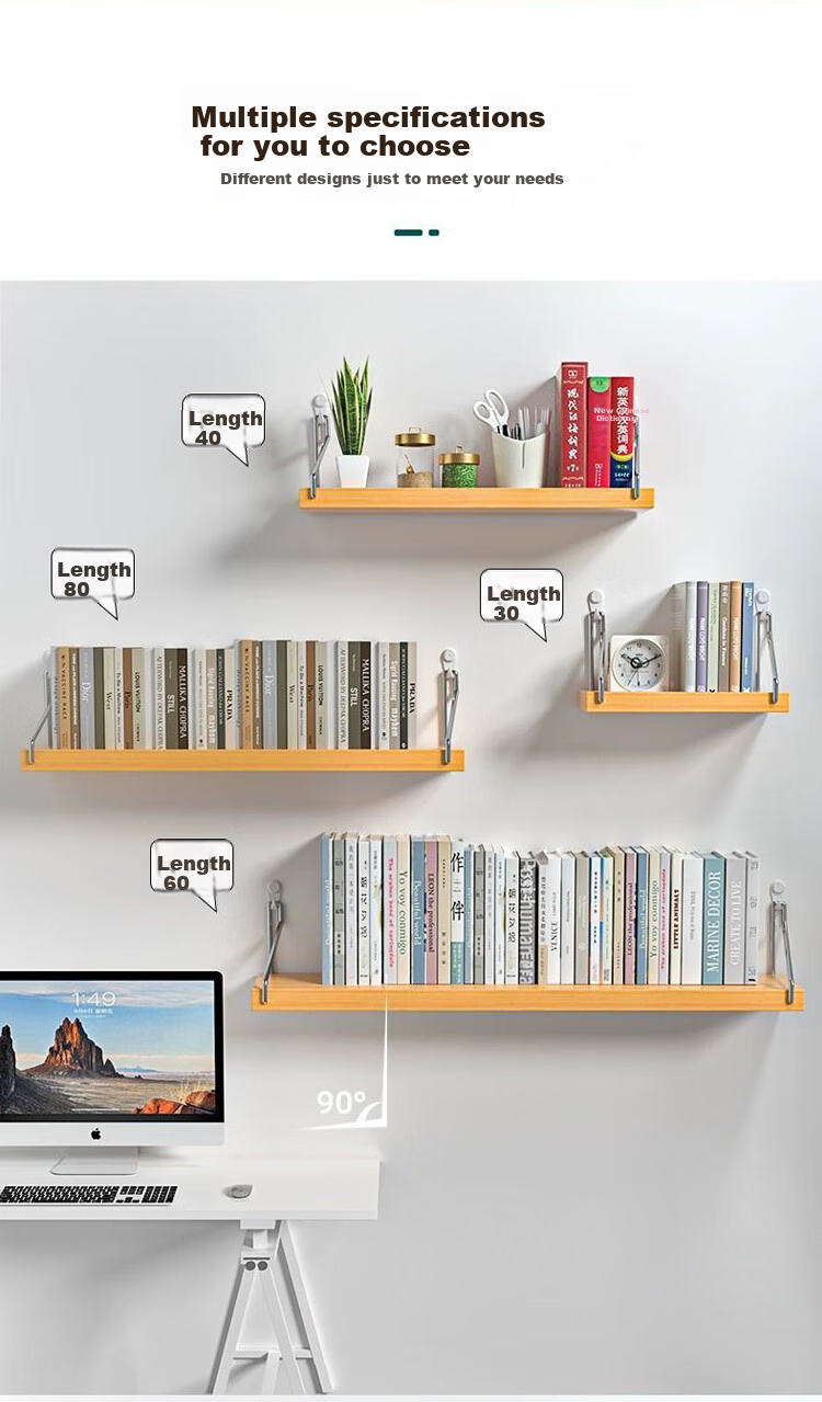 Ourunzhe Wall-Mounted Storage Rack, Single Bar Shelf, No Drilling Required, Wall-Mounted Set-Top Box Organizer, Natural Wood Color, 50cm Single Unit 11