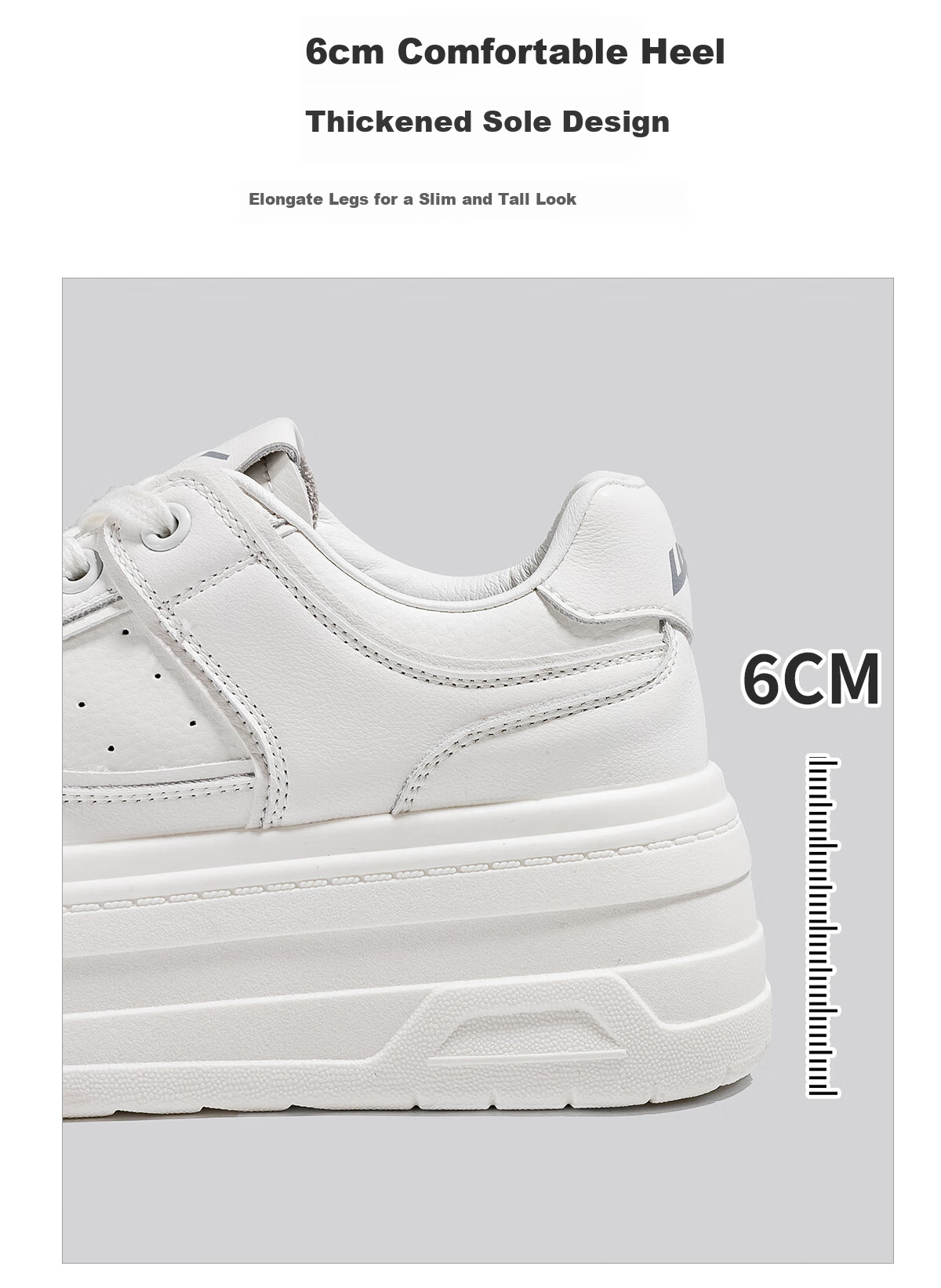 Huili Women's Shoes Spring Thick-Soled White Sneakers for Female Students, Versatile Height-Increasing Skateboard Shoes, Women's Sports Casual Shoes, White, Size 40 8