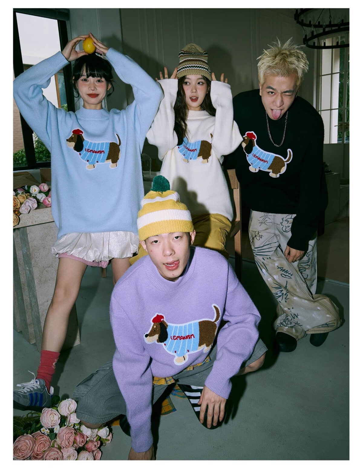 LEMANISM Sausage Dog Couple Sweater Men's Winter High-End Knit Lazy Style Cardigan Women's Black M 6