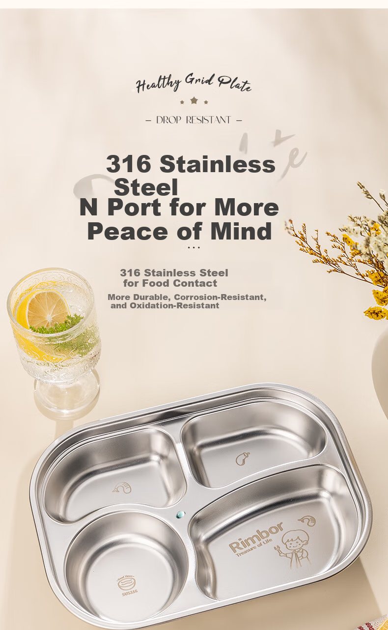 Guangyi 316 Stainless Steel Children's Divided Plate, Baby Home Use Four-Compartment Plate for Girls, Kindergarten Tableware GY1376 2