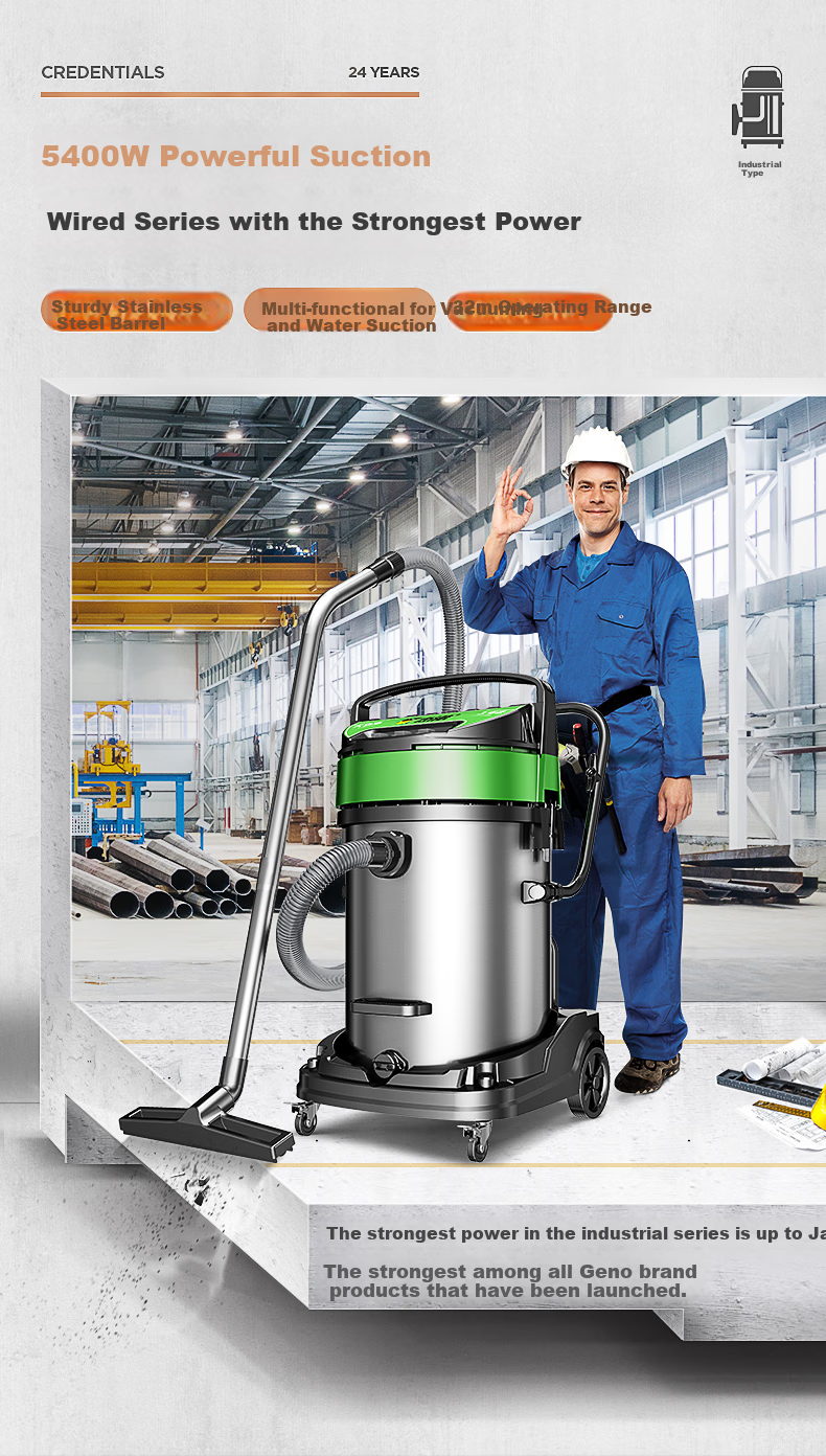Jienuo 5400W High-Power Wet And Dry Commercial Industrial Vacuum Cleaner with Strong Suction for Factories, Workshops, Dust And Water Absorption JN-301T Edge Push And Suctio 5