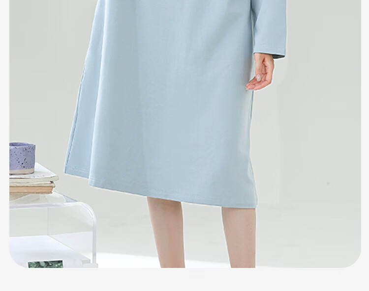 Miiow Women's 100% Cotton Long Sleeve Solid Color Sleepwear with Chest Pad Simple Loose Nightdress Homewear Blue 2XL 15