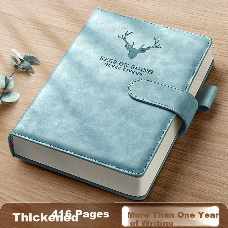 Jinzhi A5 Notebook with Magnetic Clasp, Extra Thick Business Journal, Thick College Student Diary, Office Stationery, Leather Cover Notebook, Work Book, Meeting Record Book, Smoky Blue