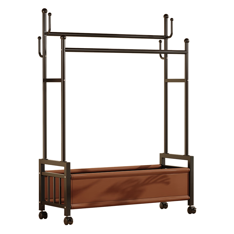 Shanshan Wooden Coat Rack Floor-Standing Bedroom Clothes Hanger Home Indoor Mobile Storage Double Rod Multifunctional Balcony Clothes Rack