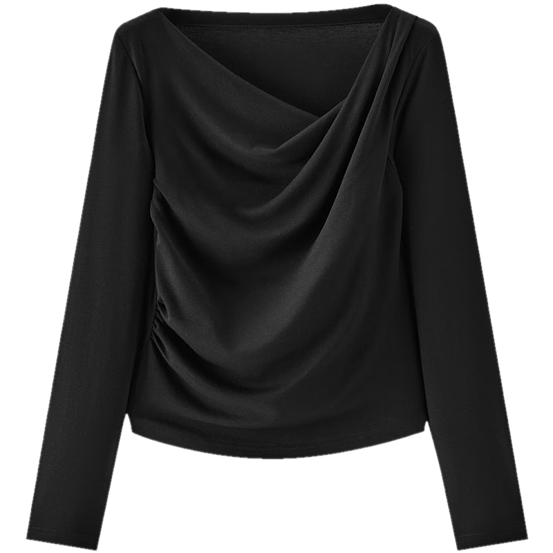 Semir Women's Spring Long Sleeve T-Shirt Short Asymmetric Off-Shoulder Slim Fit Top 2026 109126101001