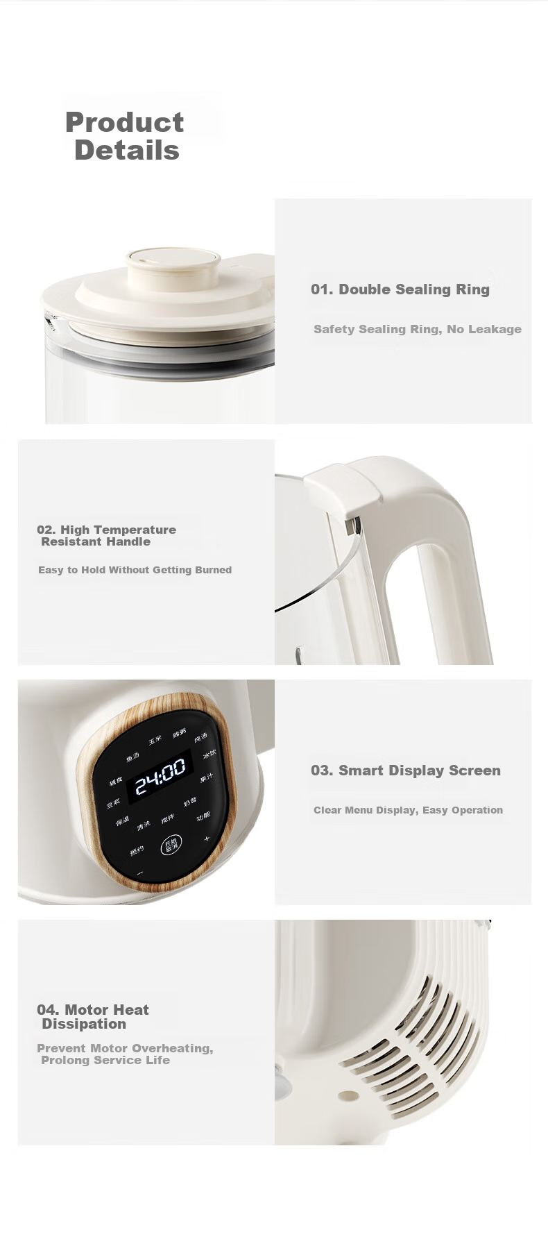 Xiaozhi Low-Noise Washless Blender, Large Capacity for Home Use, Noise Reduction, Quiet Operation, Heating Food Processor, Fully Automatic Baby Food Maker, Juicer, Soy Milk Machine, Mixer, Multifunctional SP03 18