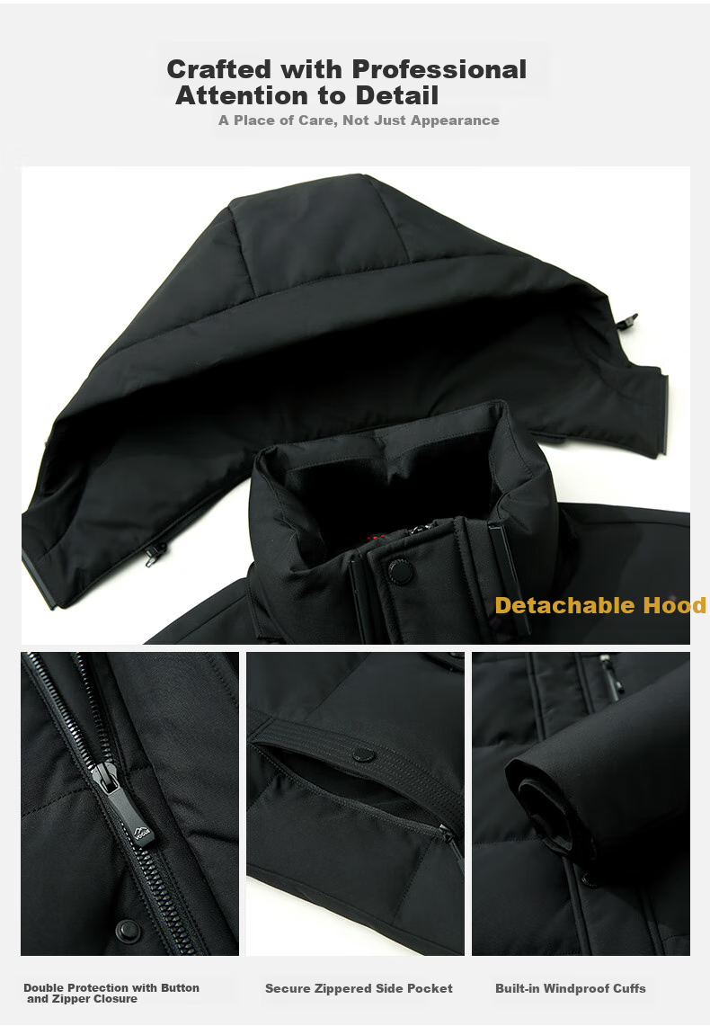 SNOWFLYING Men's Short down Jacket with Detachable Hood, Thickened Warm Casual Business Autumn And Winter Coat, Men's Clothing Size 170 4