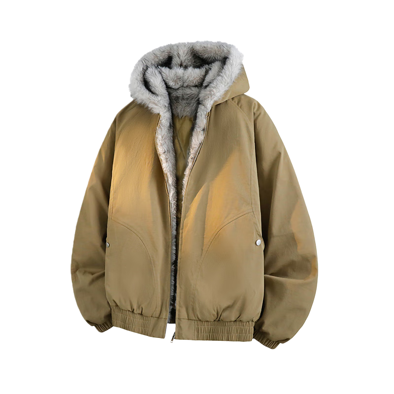 VUUG High Street Fur Collar Cotton Jacket Unisex Winter Loose Fleece Thickened Eagle Parka Brown L
