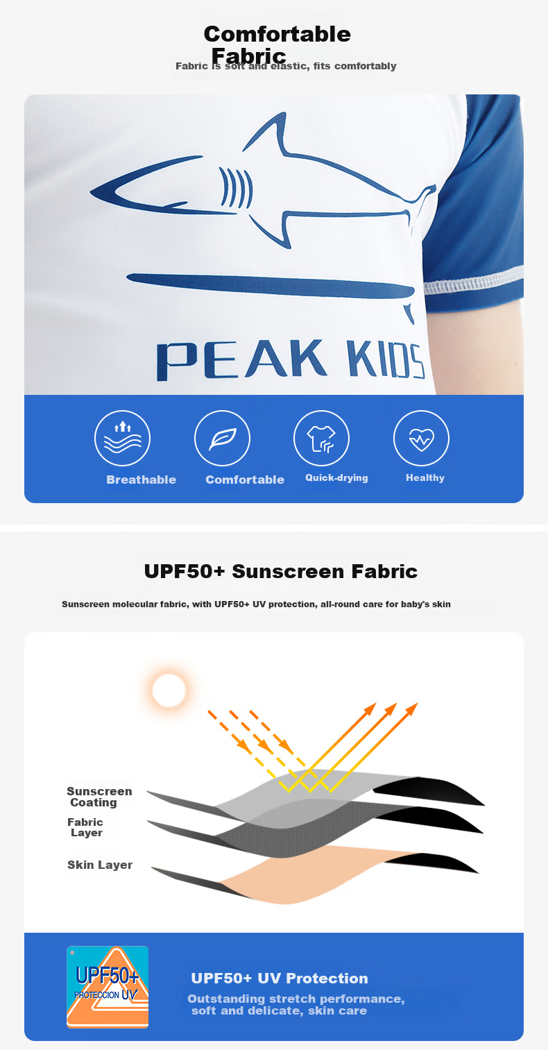 PEAK Children's Swimwear, Boys' Short-Sleeve Two-Piece Swimsuit with Trunks, Hot Spring Swimming Suit Set Including Swim Cap And Goggles, Size 110 4