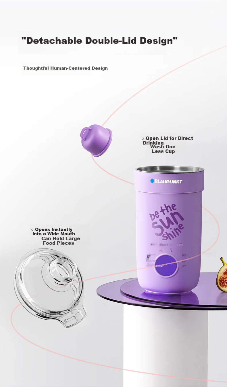 BLAUPUNKT Soy Milk Maker, Home Mini Blender, Fully Automatic, No Cooking Required, Small Portable Soy Milk Machine, Single Serving, Auto-Warming Juicer Cup, Direct Drinking MJ01 19