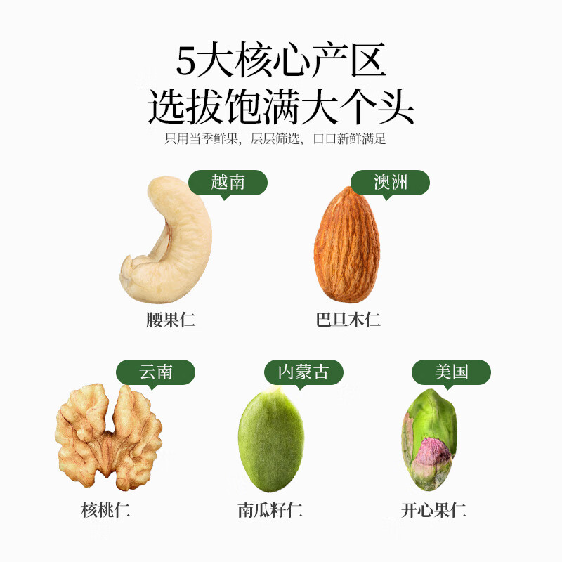 原尚工房原味综合果仁生料500g坚果炒货休闲零食腰果巴旦木开心果年货
