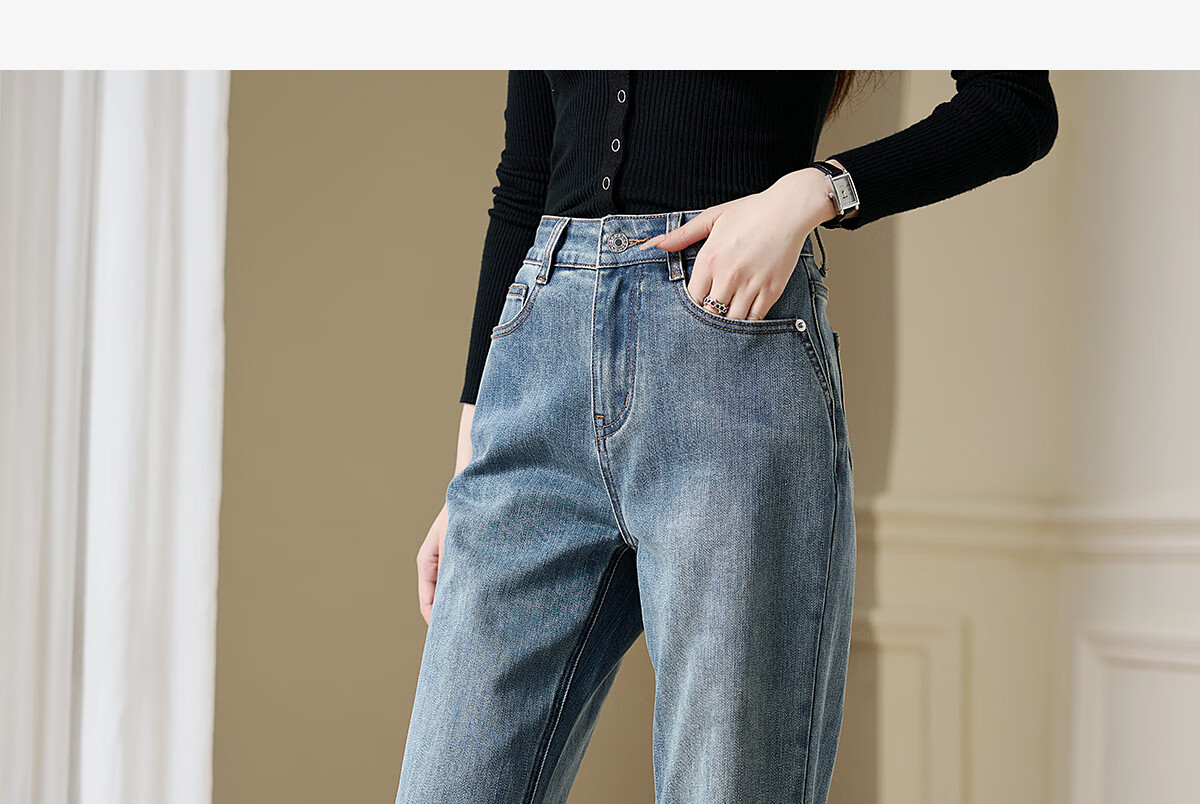 Chushen Women's High-Waisted Vintage Slim-Fit Jeans with Stylish Design And Functional Pockets, Straight-Leg Trousers S143N1001 5