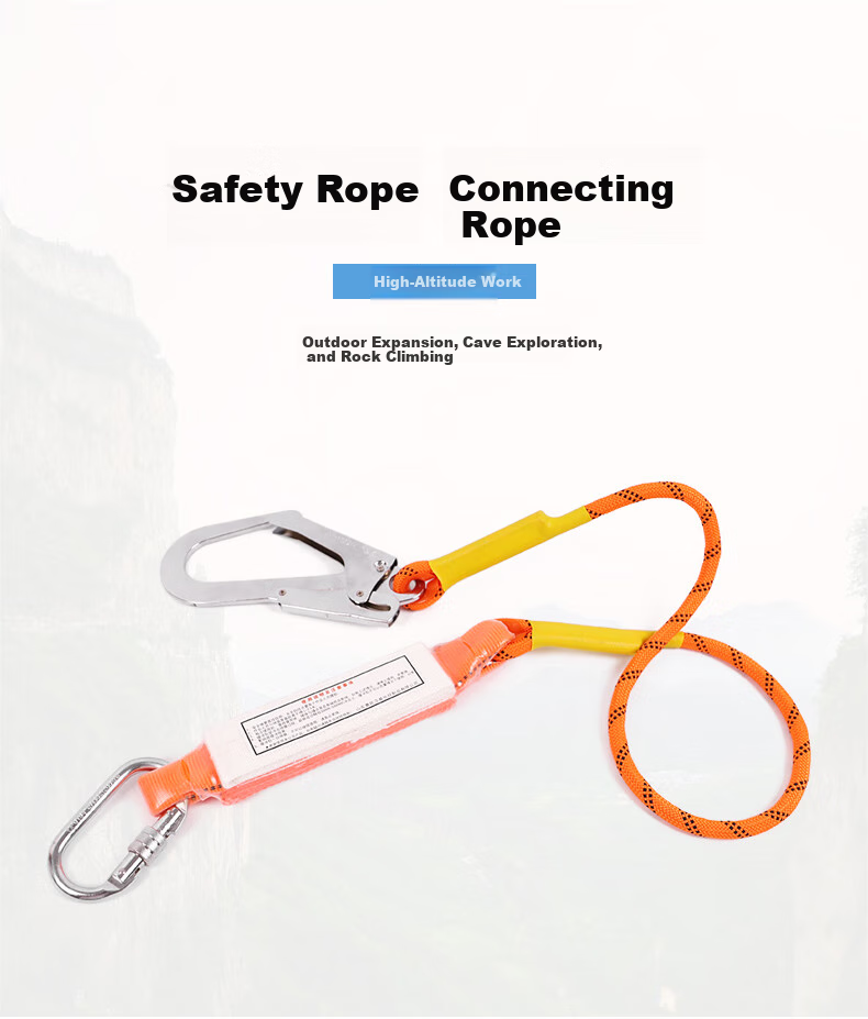 Jingte Shock-Absorbing Lanyard, High-Altitude Work Five-Point Safety Harness Shock-Absorbing Pack Specialized Accessory, Upper Body Waist Belt Hanging Strap Sling, 14mm Diameter Double Rope - 2 Meters Double Large Hook + Shock-Absorbing Pack 1