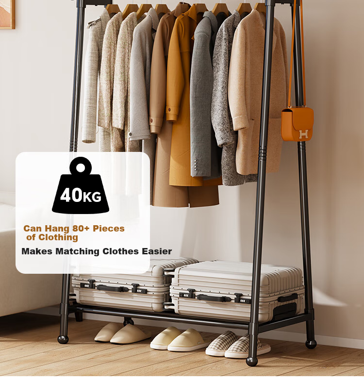Yicainianhua Floor-Standing Coat Rack, Bedroom Clothes Hanger, Storage Rack, Large Garment Stand, Double-Pole Simple Coat Rack, 2236GDB 13