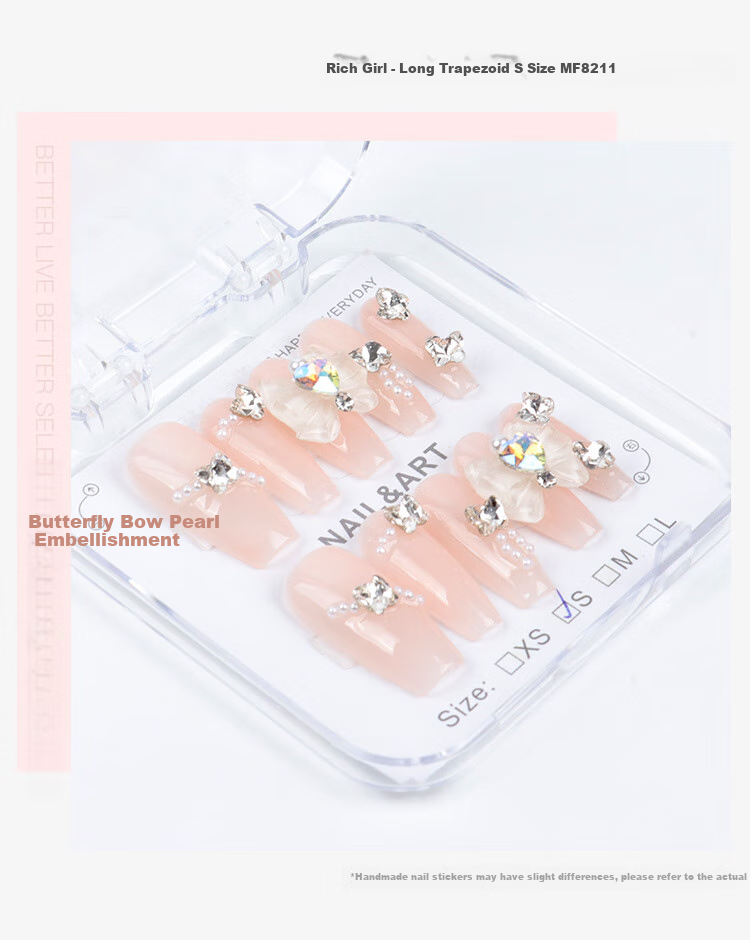Meifuyu Handmade Nail Wraps (Huanhuan Nail S) Medium-Long Nude Removable Nail Tips MF8608 6