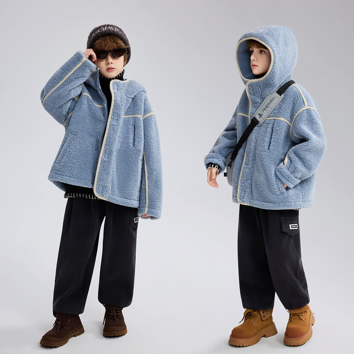 ASK JUNIOR Kids Plush Jacket 2025 Winter Hooded Windproof Coat Boys Casual Loose Fleece